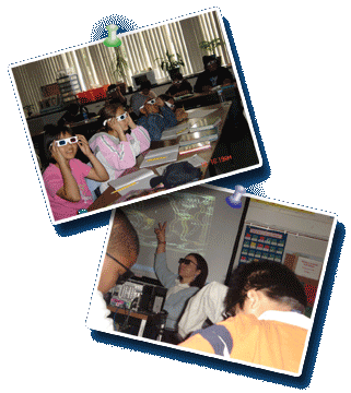 Photos of students using 3D-VIEW in their classroom