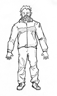 drawing of man in winter coat and pants