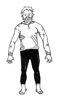 drawing of man in long johns